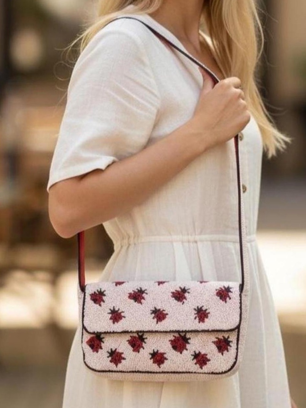 Viral Handcrafted in India Beaded Ladybug Shoulder Bag -White & Red‎